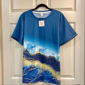 NWT Pixie Lady Cuffed Short-Sleeve Tunic - 2X/XXL, Ocean Blue, Marbled